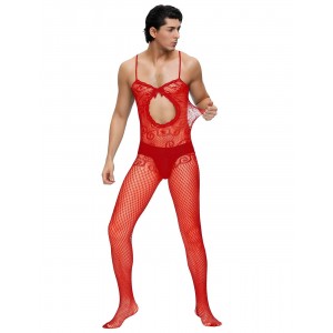 Men's Bodystocking, Spaghetti Strap, RED, ONE SIZE